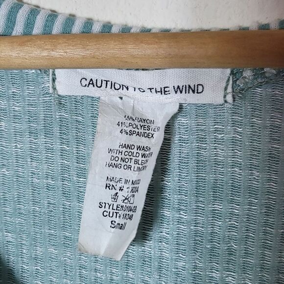 Caution To The Wind Striped Short Sleeve Ruffle Dress (Mint/White) - Picture 6 of 7